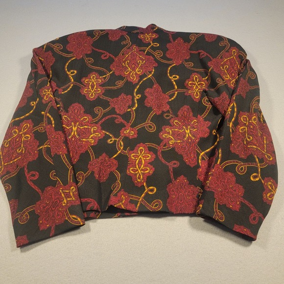 Vintage Gloria Sachs NY Blazer 100% Wool Baroque Print Jacket Black Red Size M - Picture 7 of 10